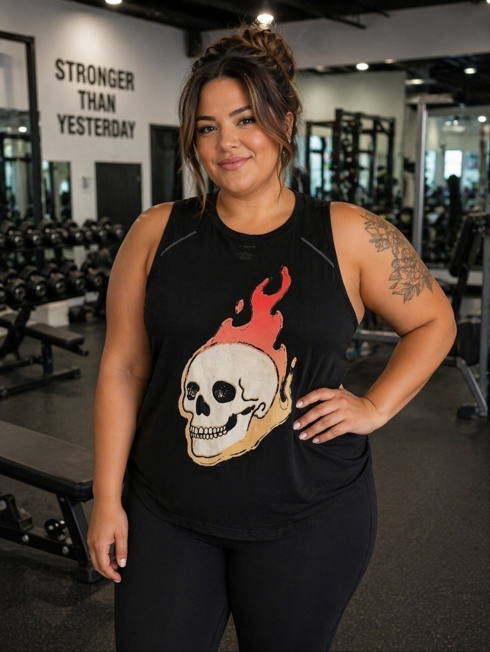 TORRID Wicking Active Black  Tank Sleeveless Flaming Scull Size 4